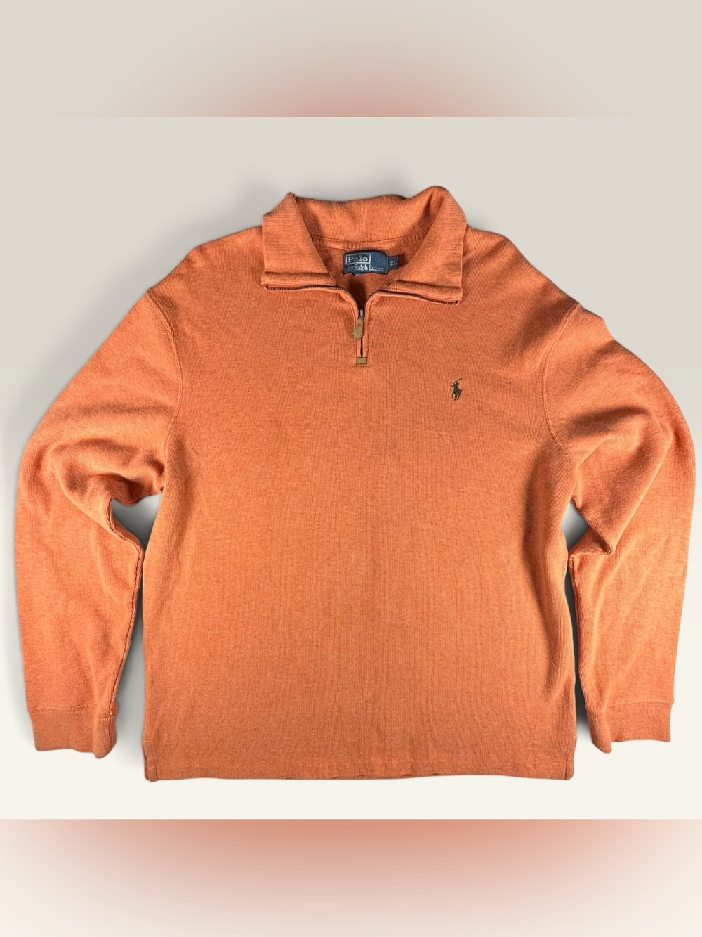 Polo Ralph Lauren Orange 1/4 Zip Pullover Sweater Men’s XL 100% Cotton
